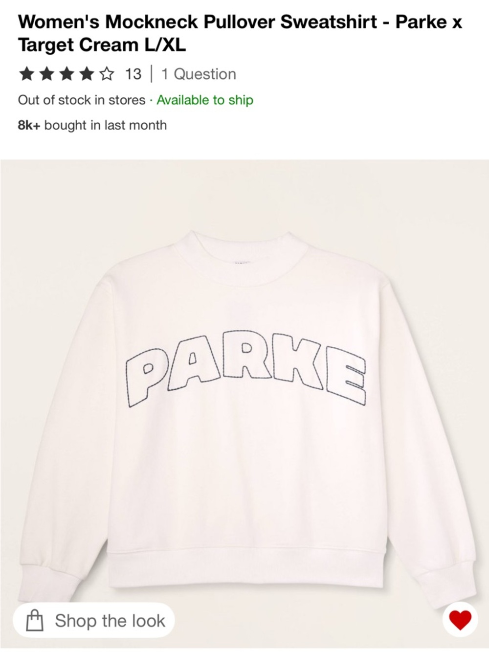 Parke x Target Cream Mockneck Sweatshirt L/XL - NWT - Picture 2 of 11